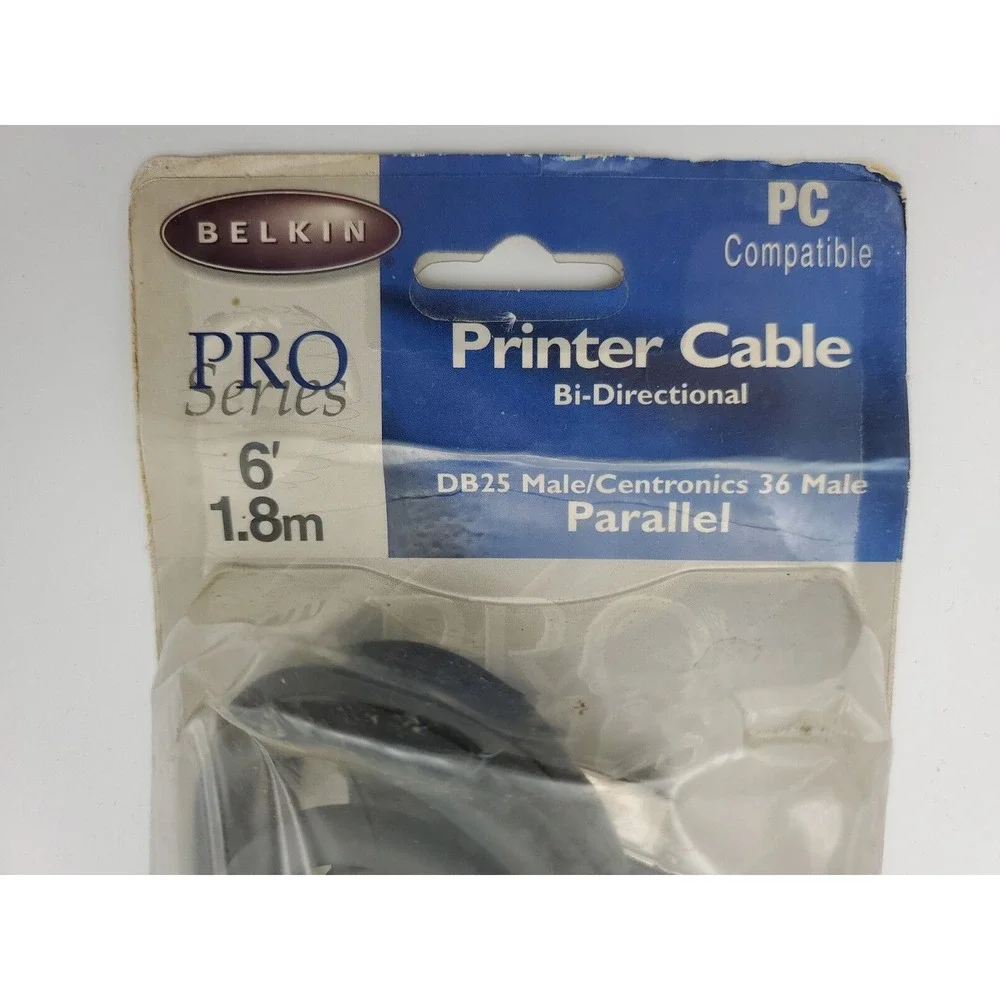 Belkin 6 Ft Parallel Printer Cable DB25 Male Centronics 36 PIN MALE Gray Bidirec